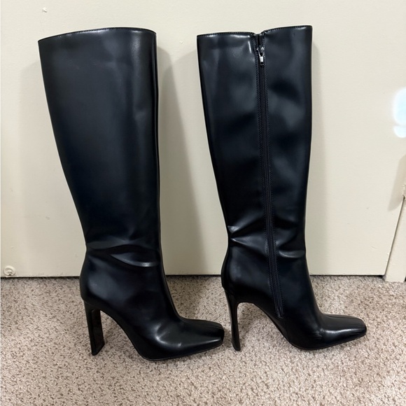 Zara black square toe knee high boots Size 7 EU 37 - Picture 2 of 16